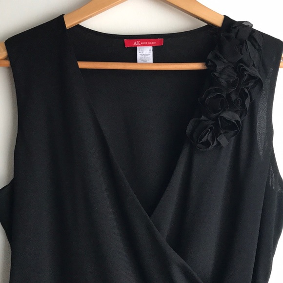 Anne Klein Black Faux Wrap Blouse Flower Appliqué - Picture 3 of 8